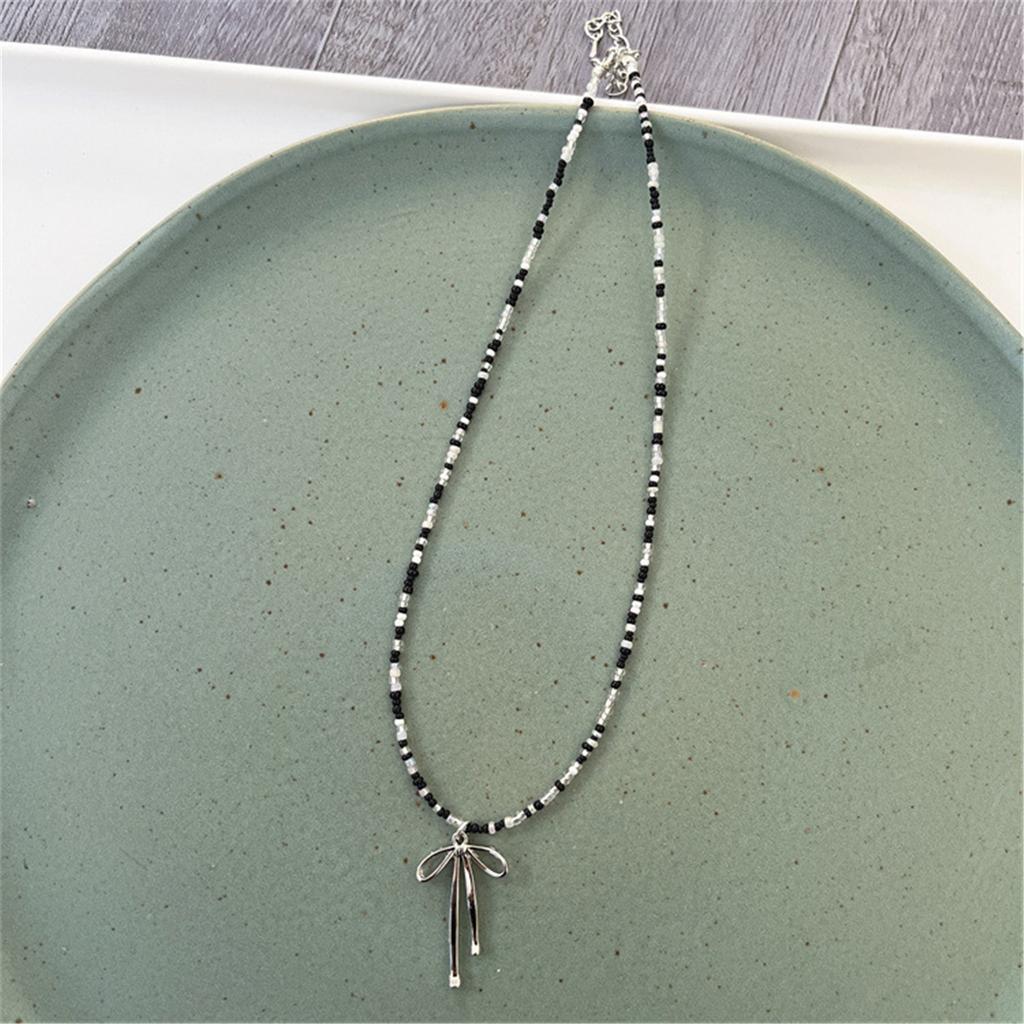 Delicate Bowknot Clavicle Chain Colorful Beaded Butterfly Bow Collar Necklace Jewelry Clavicle Chain for Women Girls