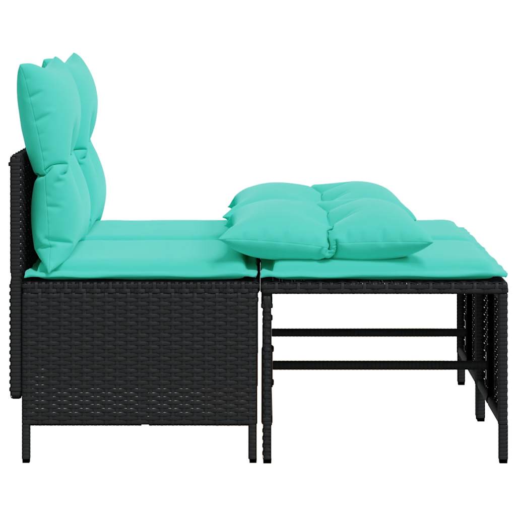 4 Piece Garden Sofa Set with Cushions Black Poly Rattan