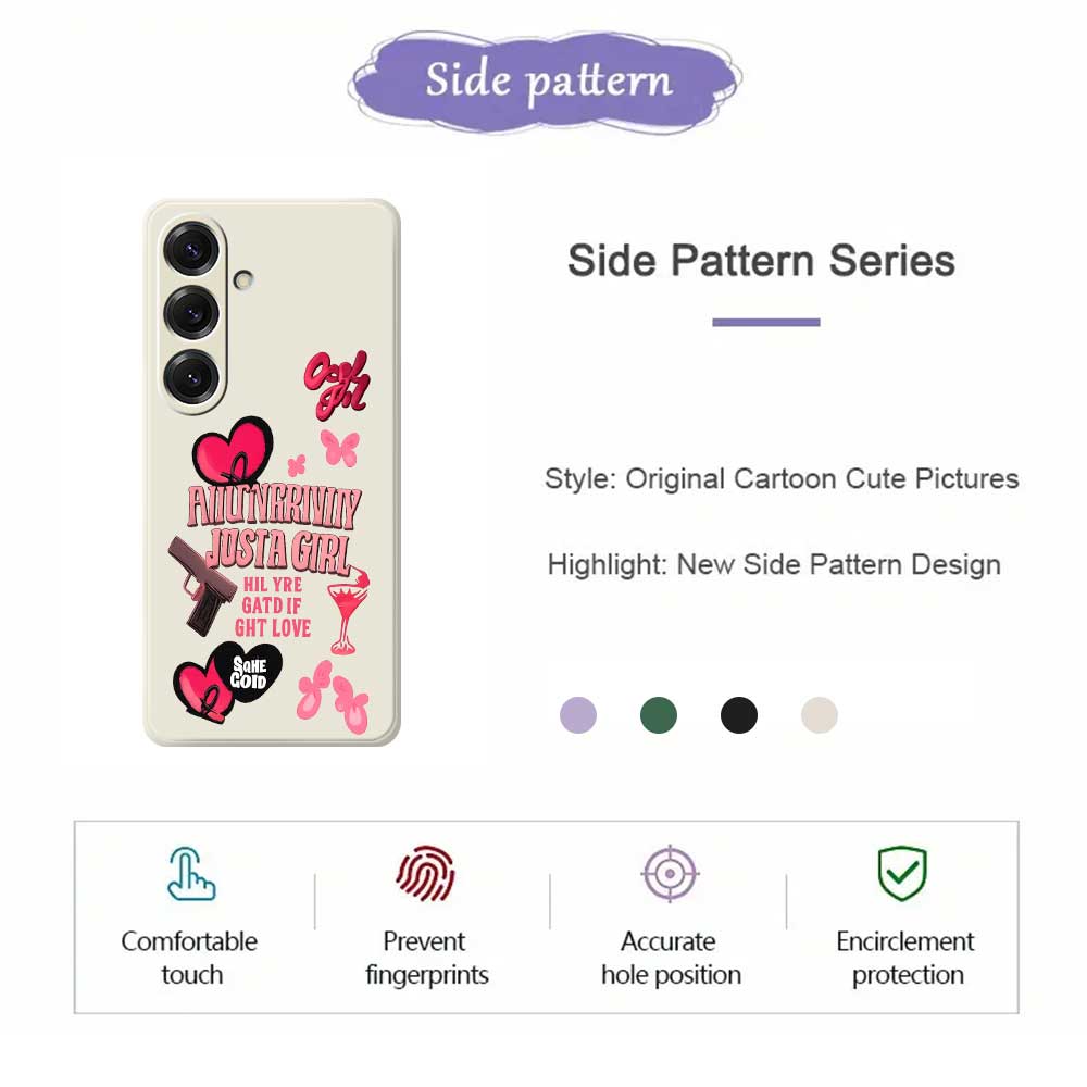 For Samsung Galaxy S25 Case Pink Elements Pattern Printing Straight Edge TPU Phone Back Cover