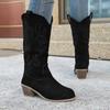 Plus-size Boots with Thick Heels, Retro Style, Anti-slip, Women's Shoes, High Boots