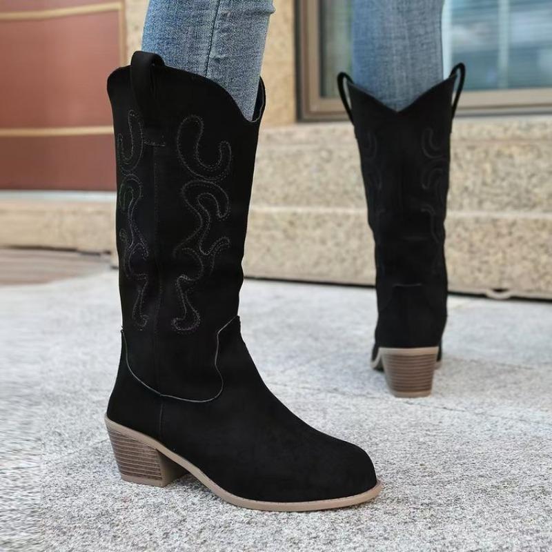 Plus-size Boots with Thick Heels, Retro Style, Anti-slip, Women's Shoes, High Boots