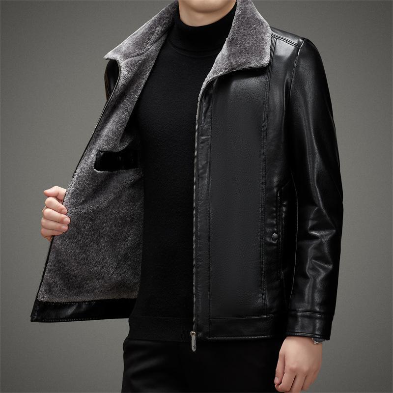 Dad, good leather jacket, real winter velvet, large size leather jacket, fur, middle-aged and elderly Haining integrated package plus men's coat.