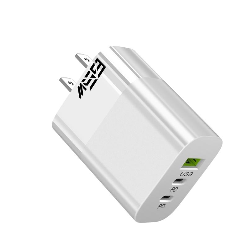 Fast Speed 65W Power Delivery Charger Head With Double Type C+USB A Port Lightweight Travel Friendly Adapter