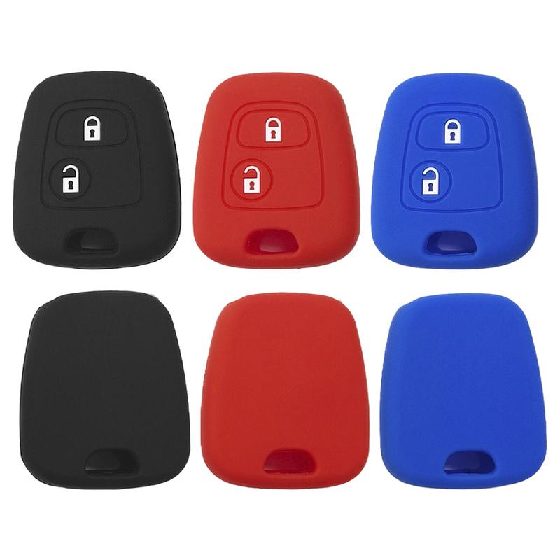 1Pc Black/Red/Blue Straight Plate 2-Key Silicone Keycase,For Toyota Aygo/Peugeot 107 206 307 207 408/Citroen C2 C3 C4,Car Parts