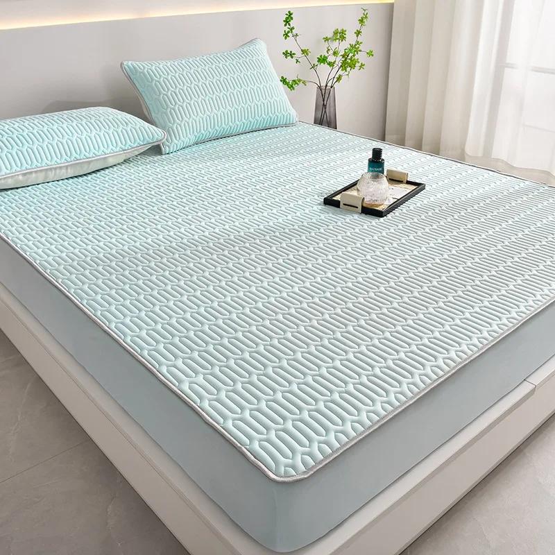 Summer simple latex mat three-piece set household summer thickened mattress ice silk latex mat solid color simple