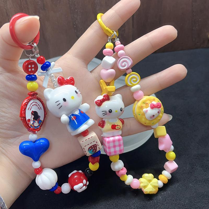 Animation Design Hello Kitty Key Rings Beaded Pendant Phone Charms Kawaii Kuromi Key Ring Adorable Hellokitty Keyring Present For Girls