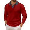 Men's Casual Color-Block Collared Long-Sleeve Knit Base Layer Top