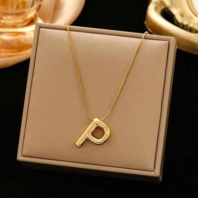 Neue Goldfarbe Kupfer klobige Halskette für Frauen Mode Alphabet Ballon Blase Anfangsbuchstaben Anhänger Halsketten Schmuck Geschenke