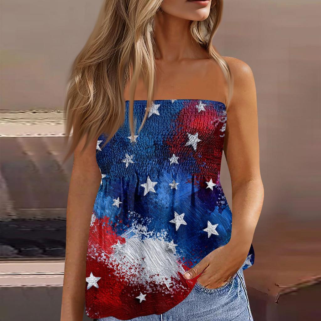 Summer Tube Tops For Women,Cute Sexy Off Shoulder Print Sleeveless T-Shirt