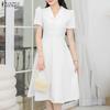 ZANZEA Women Elegant Lapel Collar Casual Short Sleeve Dress