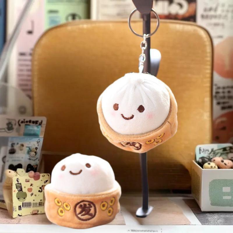 Soft Little Bun Keychain Kawaii Fluffy Xiaolongbao Keyring Simulation Food Cartoon Plush Pendant Gift