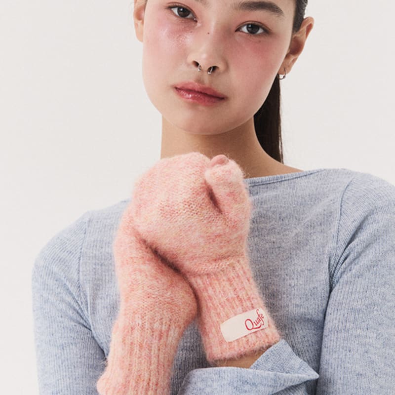QUAFE LABEL KNITTED MITTENS_red orange