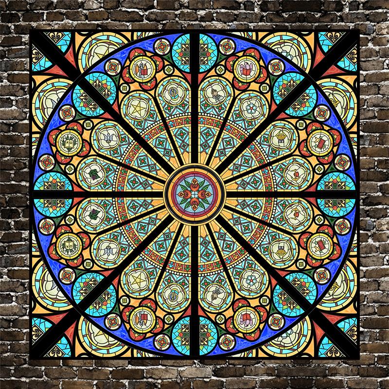 Retro European Church Painted Electro Static Frosted Stained Glass Window Film PVC Self-adhesive Home Foil Stickers