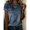 Women's T-shirt, Casual and Versatile 3D Denim Printed T-shirt
