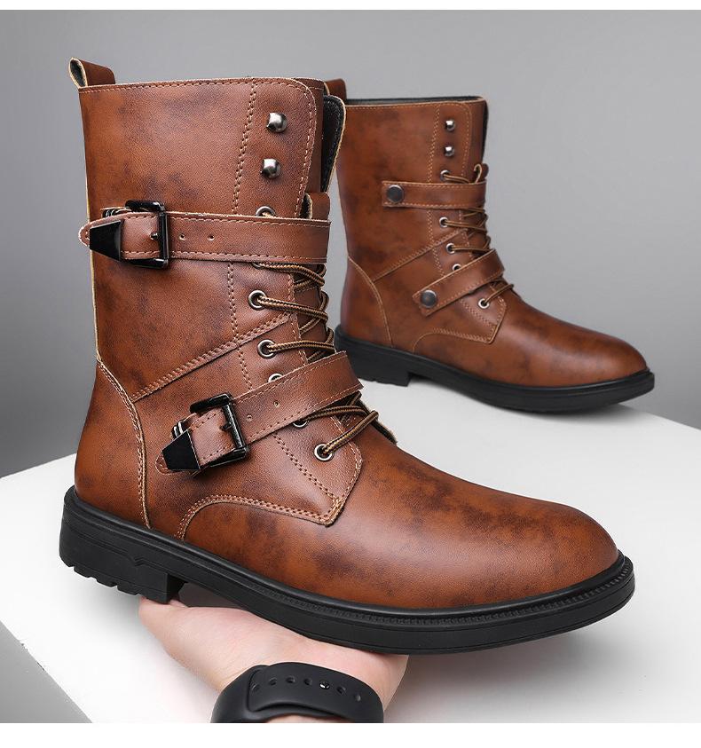 Men's Boots Mid-calf Motorcycle Boots Quality Casual Leather Boot High-top Chelsea Boots for Men Plush Warm Winter Boot