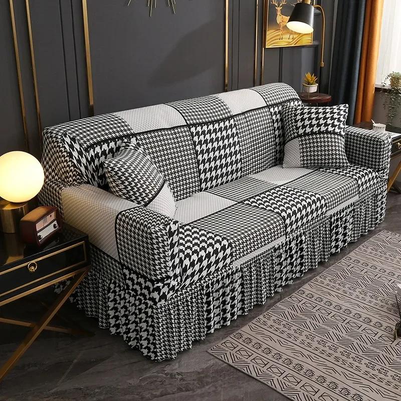 

1PC Чехол для дивана с юбкой из листьев дерева, жаккардовый эластичный чехол для дивана для гостиной на 1/2/3/4 места, дома для канапе 4 Seater