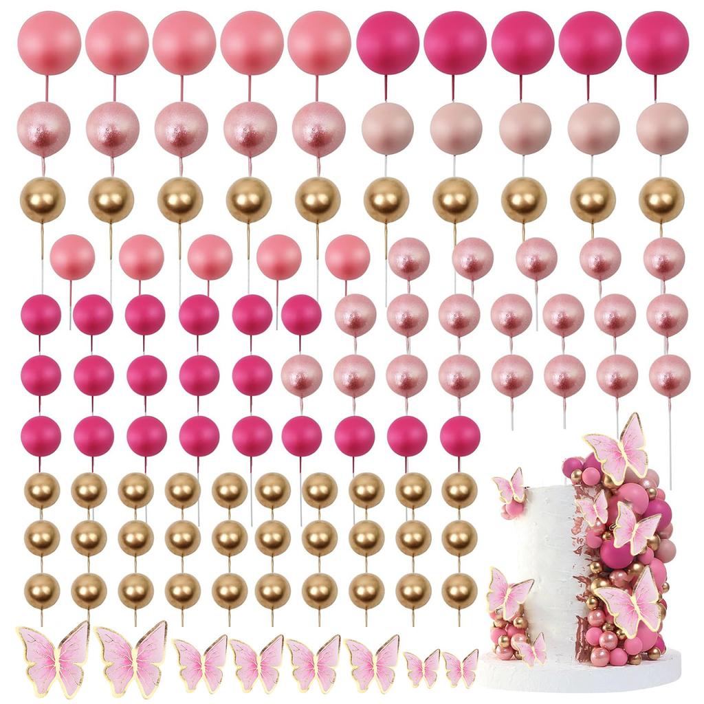 109 Stück Kugeln CakeTopper Ballons CupcakeTopper DIY Kuchen Einstecker Topper Schaumkuchen Kugeln Dekoration für Hochzeit Jahrestag Geburtstag