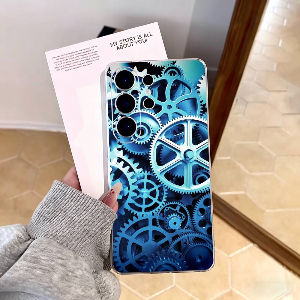 S-Steampunk Gear Mechanical COOL Phone Case For Samsung S25,S24,S21,S22,S23,S30,Ultra,S20,Plus,Fe,Note,10,9,5G Transparent Cover