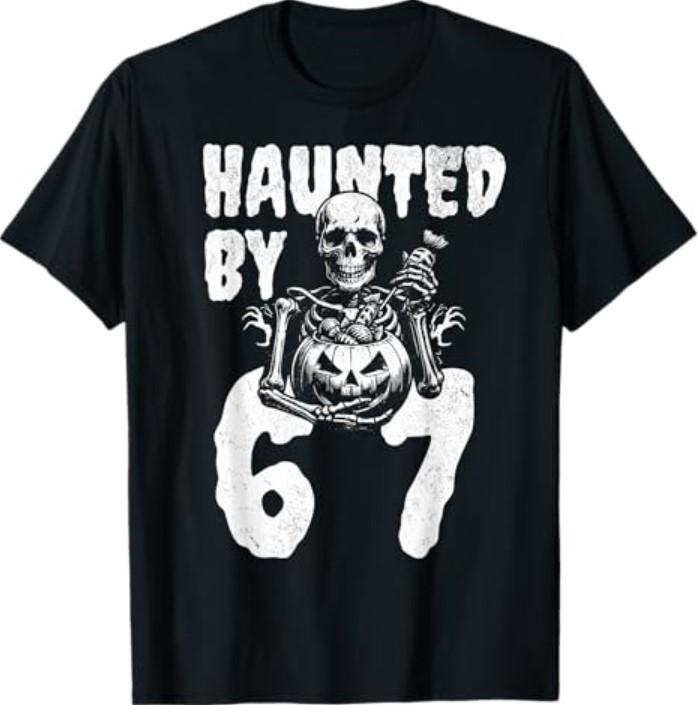 Смешная Хэллоуинская Скелетная Футболка, Преследуемая Мемом 6 7, Унисекс Футболка XXXXL