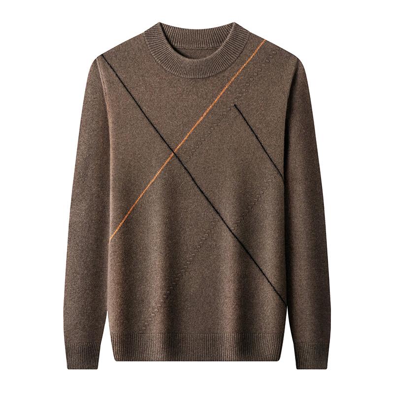 Hengyuanxiang Men's 100% Lamb Wool Semi-High Collar Pullover Sweater