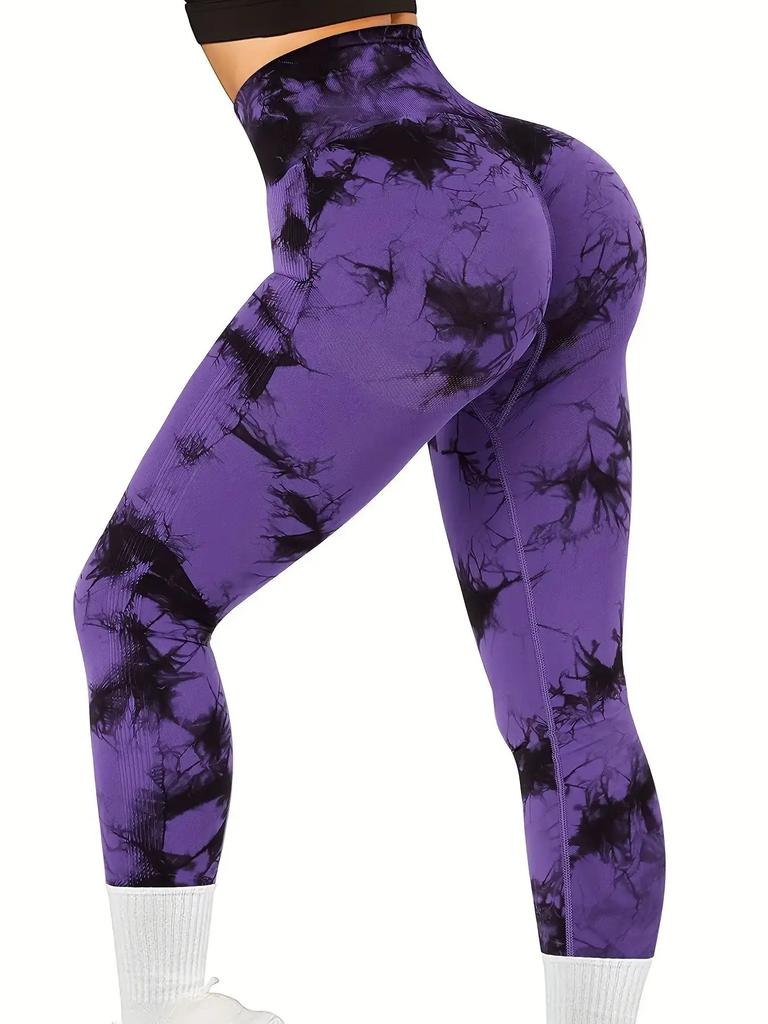 Damen Tie-Dye Nahtlos Pfirsich Po Hohe Taille Po Hosen Stretch Fitness Yoga Hosen