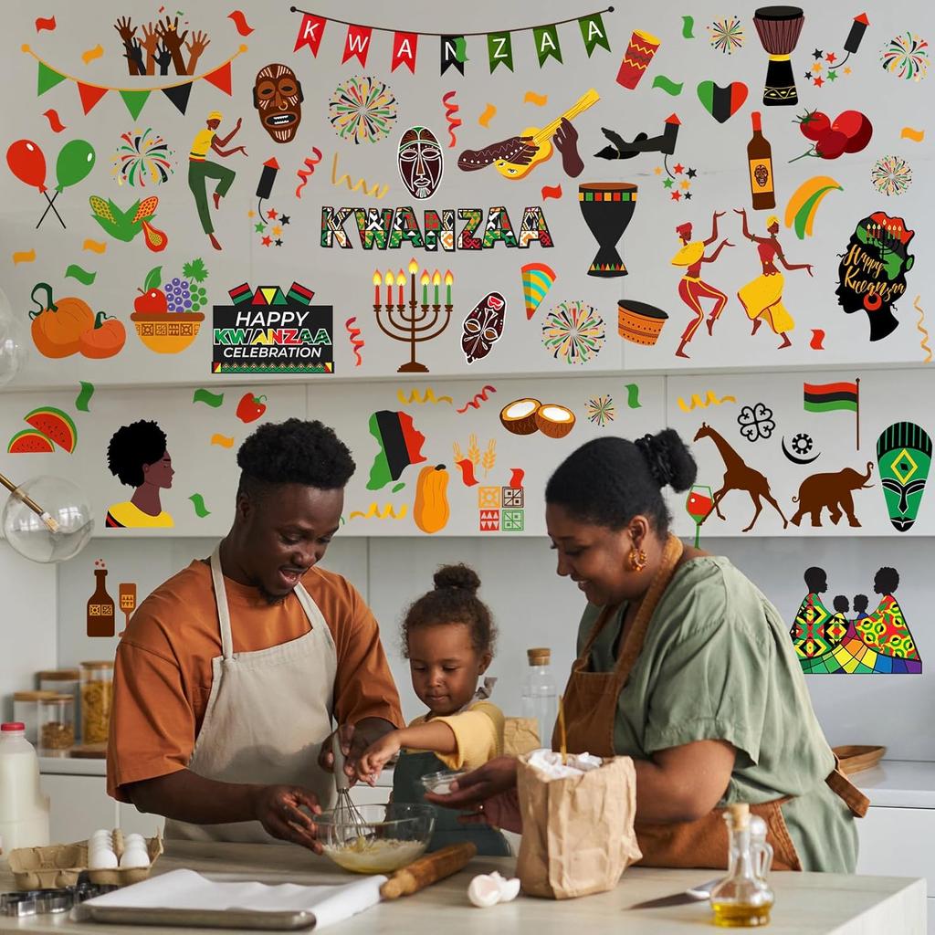 101 Pcs Kwanzaa Window Stickers Clings Kwanzaa Wall Decorations Decals Vinyl Kinara Candles Wall Stickers n n Candles Festival Holiday Party Decor
