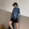 Hong Kong-Style Retro Heavy-Duty Washed Denim Jacket for Women - 2025 Spring/Autumn Collection, Loose Fit & Trendy