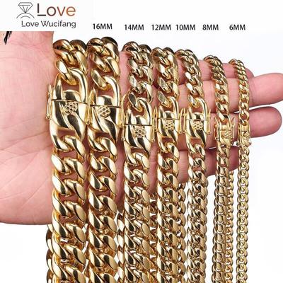 Nerezová oceľ Zlatá farba kubánsky retiazkový kohútik tlačidlo Hip-hop módne šperky na darček 6 mm / 10 mm / 12 mm / 14 mm / 16 mm / 18 mm