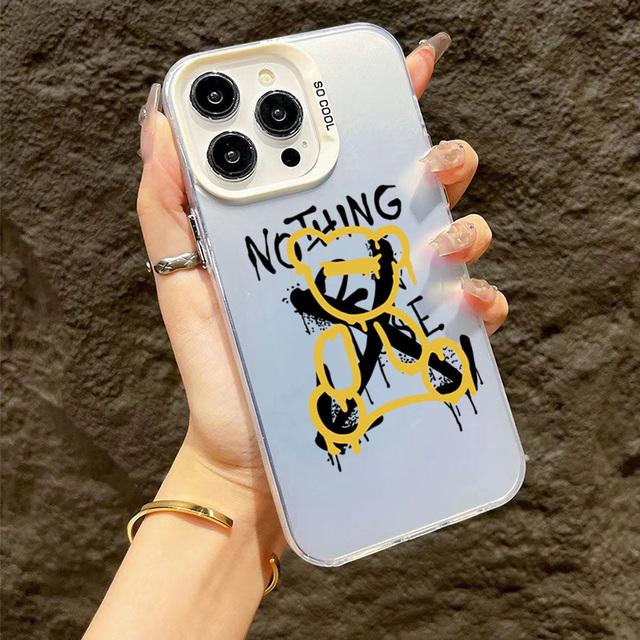 Personalized Graffiti Teddy Bear Phone For iPhone 16 15 14 13 12 11 Pro Max Shockproof Hard Matte Back Cover Case Funda