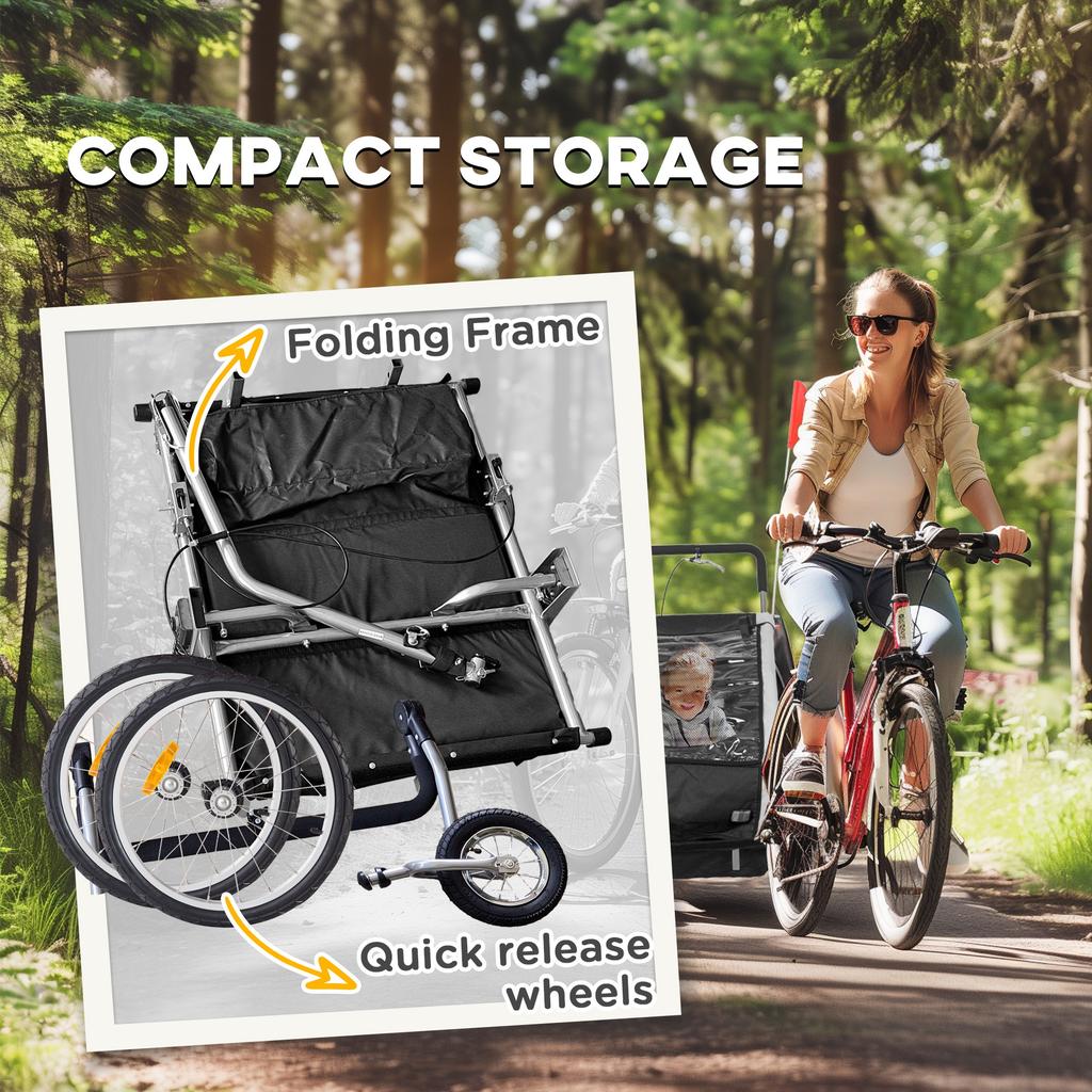 2 Seat Bike Trailer with 5 Point Harness, Baby Bike Stroller with Safety Flag, Reflectors, for 18+ Months, Black