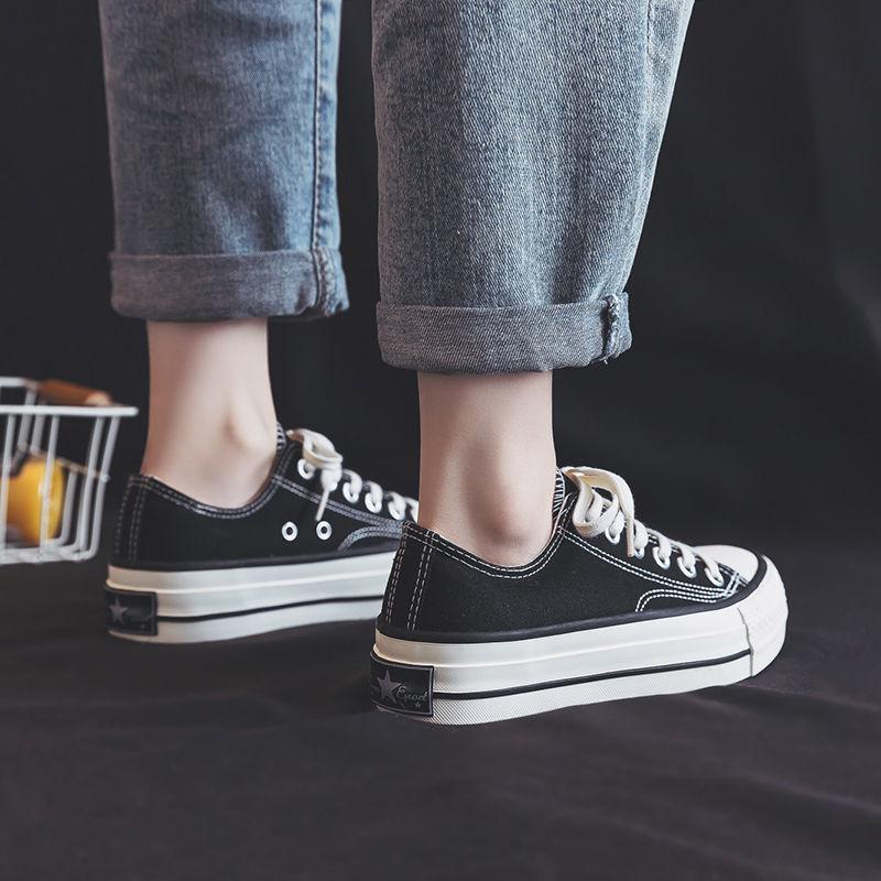 Platform canvas shoes women's 2024 spring new low-top little white shoes student versatile casual black board shoes cloth shoes