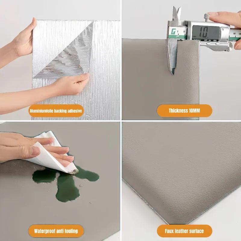 Sticker de Perete Pătrat 3D Tapițat Culoare Solidă Autoadeziv Piele Gros Copii Anti-coliziune Panouri Decor Perete Căpătâi