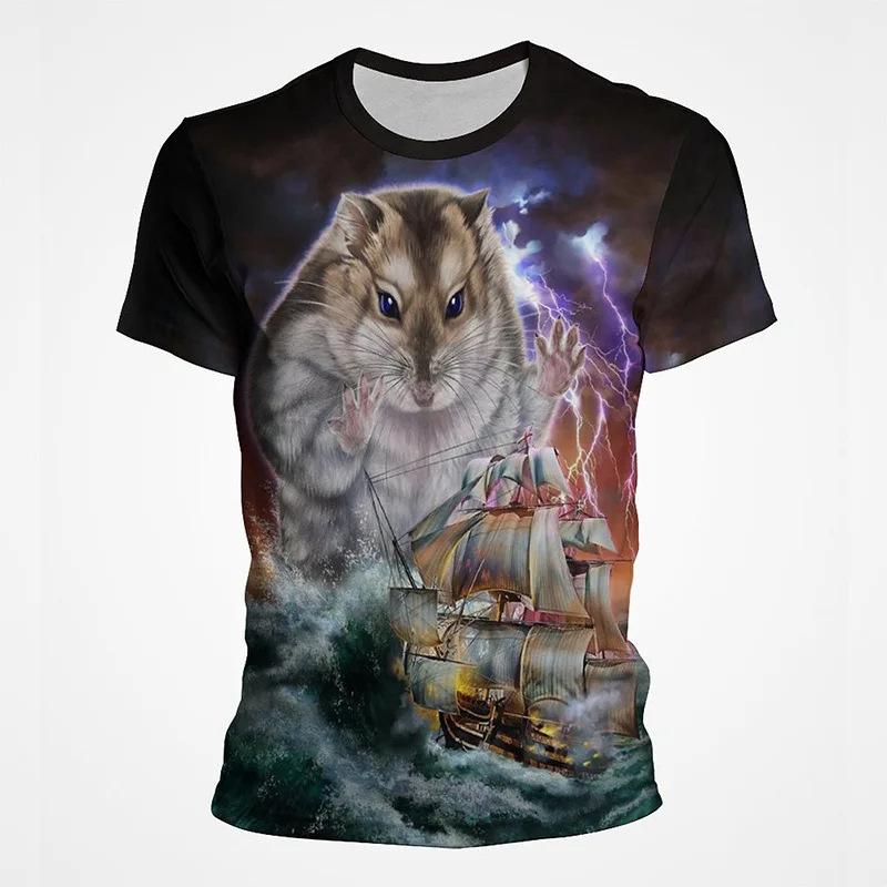 Summer Round Neck 3D Animal Pattern Print Top Fashionable Casual Short Sleeved Men's T-shirts