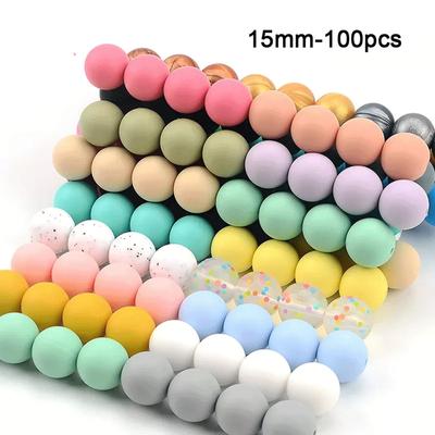 15mm 100ks kulaté silikonové korálky Kousátko Dětský kojící náhrdelník Spona na dudlík Péče o dutinu ústní Péče bez BPA Food Grade Colorful