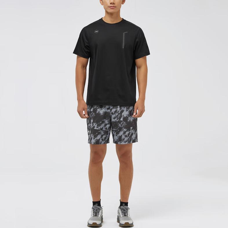 Skechers Round Neck Fitted Pullover Sports Quick-Dry Cool Breathable Short Sleeve T-Shirt Men Tops Carbon-Black P324M003-0018