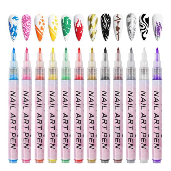 12 Colors Nail Art Pen Set Gel Painting Liner Pen Waterproof Quick Dry DIY Nail Marker Graffiti Dot Gel Pencil for Home Salon