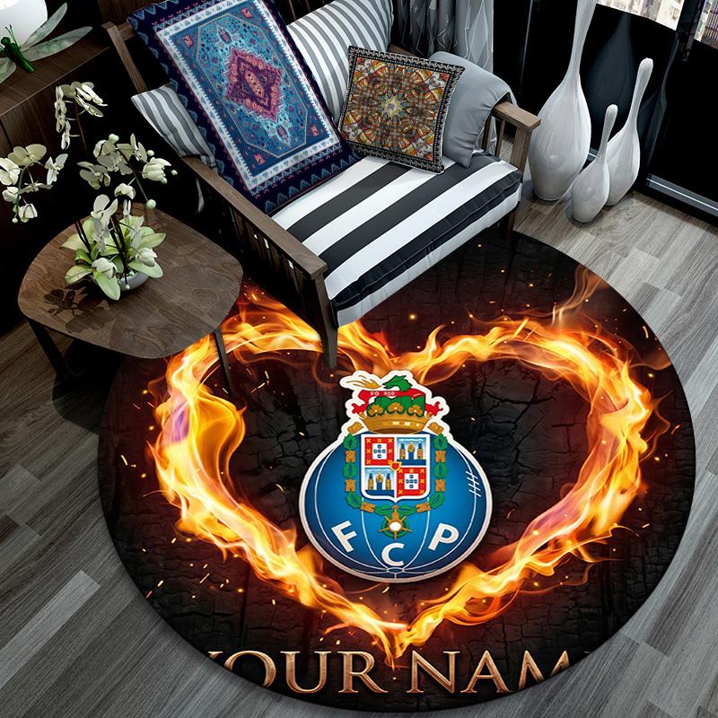 Custom Name Futebol Clube Do Porto Round Area Rug,Carpet Rug for Living Room Bedroom Sofa Playroom Decor,Non-slip Floor Mat