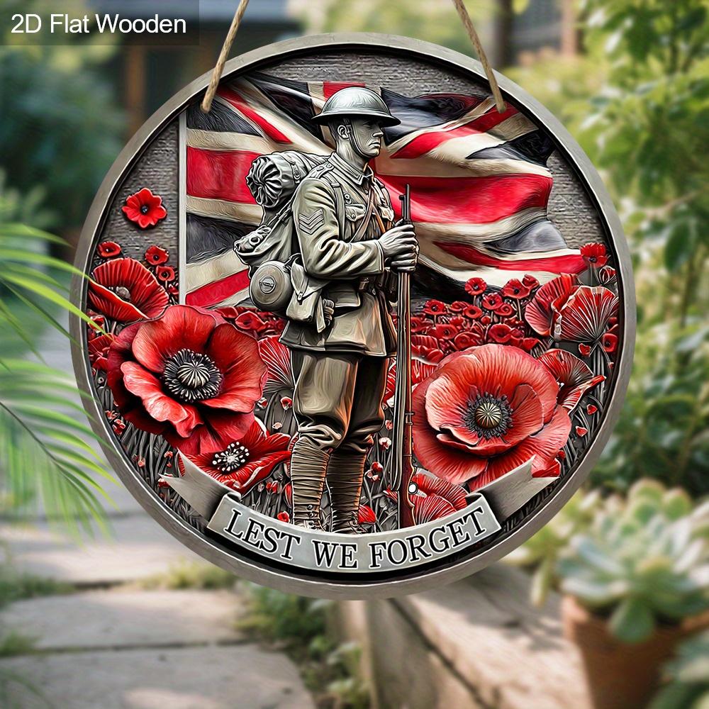2D Flach, 1 Stück UK Gedenktag für gefallene Soldaten Holz Hängendes Dekoschild und Plakette, „Lest We Forget“, Wandkunst Schilder Bauernhaus Dekor, Innen