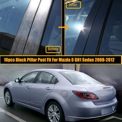 10Pcs Car Pillar Posts for Mazda 6 GH1 Ultra Sedan 2008-2012 Glossy Black Door Window Trim Cover Stickers Styling Accessories