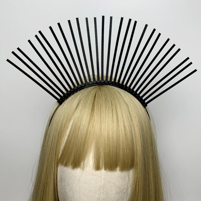 Dark Headband Angel Crown Headband Bridal Tiaras Divine Princess Headpiece Hair Hoop Baroque Spiked Tiaras