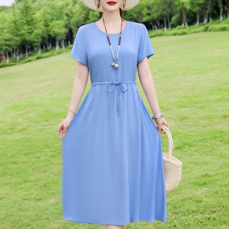 Elegant Women's Summer Dress Plus Size Short Sleeve Casual Long Dresses Vintage Clothes