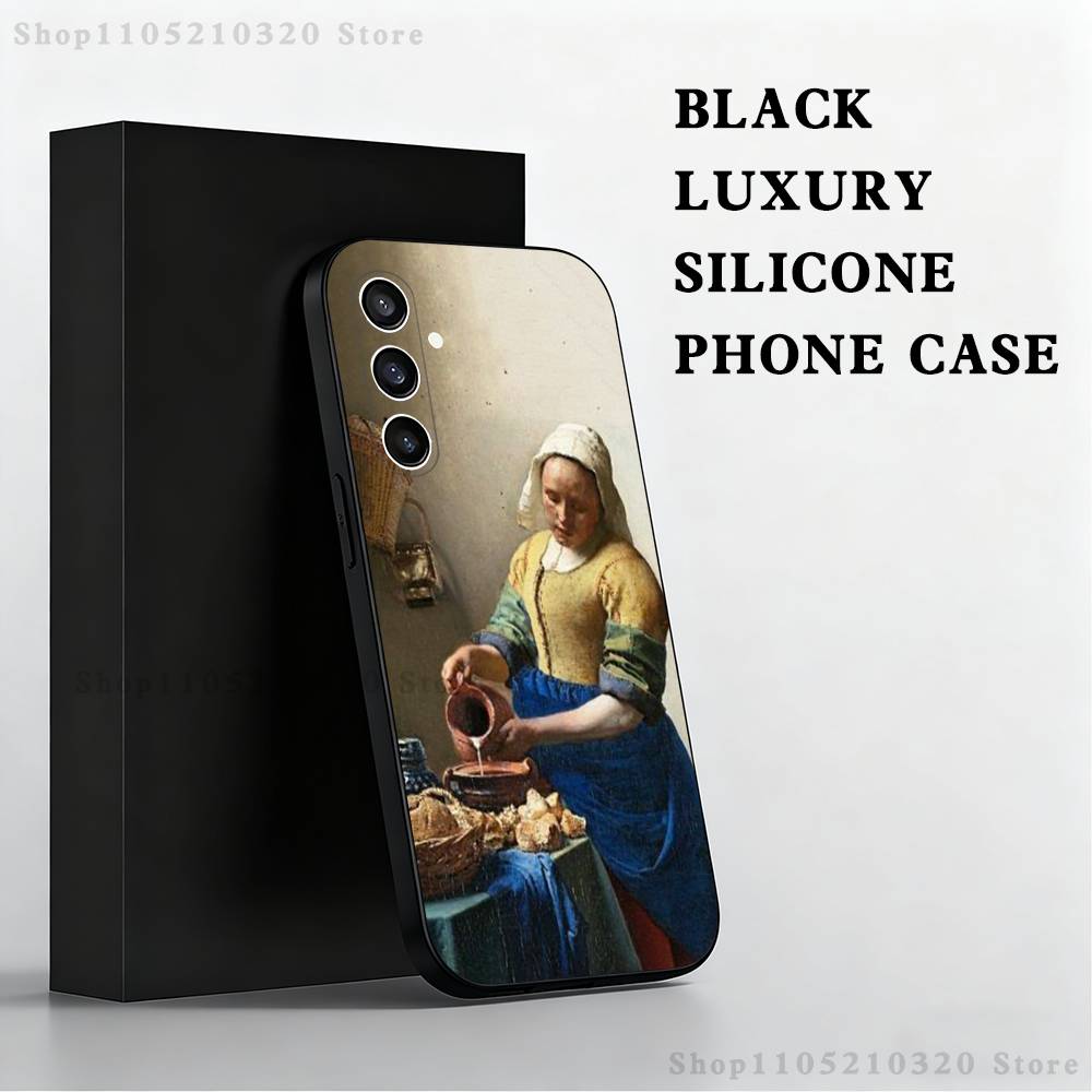 Girl Art V-Vermeer Painting Phone Case For Samsung S 25,24,23,22,30,21,10,9,Ultra,Plus,Lite,FE,4,5 G Black Soft Case