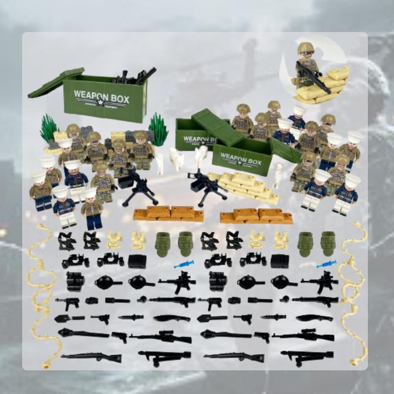 Moc Military Soldiers Building Blocks Figurines Set Plastic Toy With Weapon Accessories And Equipment Bag
