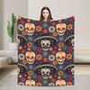 Sugar Skull Floral Flannel Blanket Day of the Dead Halloween Customized Throw Blankets for Home 150*125cm Rug Piece