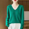 Women's V-Neck Wool Cashmere Sweater: Autumn/Winter Fashionable Long Sleeve Knit Pullover.