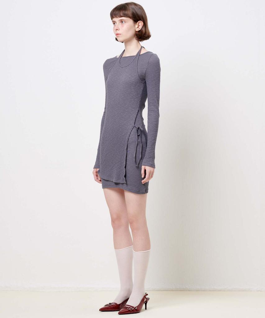 Plack Woman String Double Layered Dress Gray