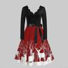 Christmas Print Sequin Patchwork Long Sleeve Dress Deer Skater Party Dresses