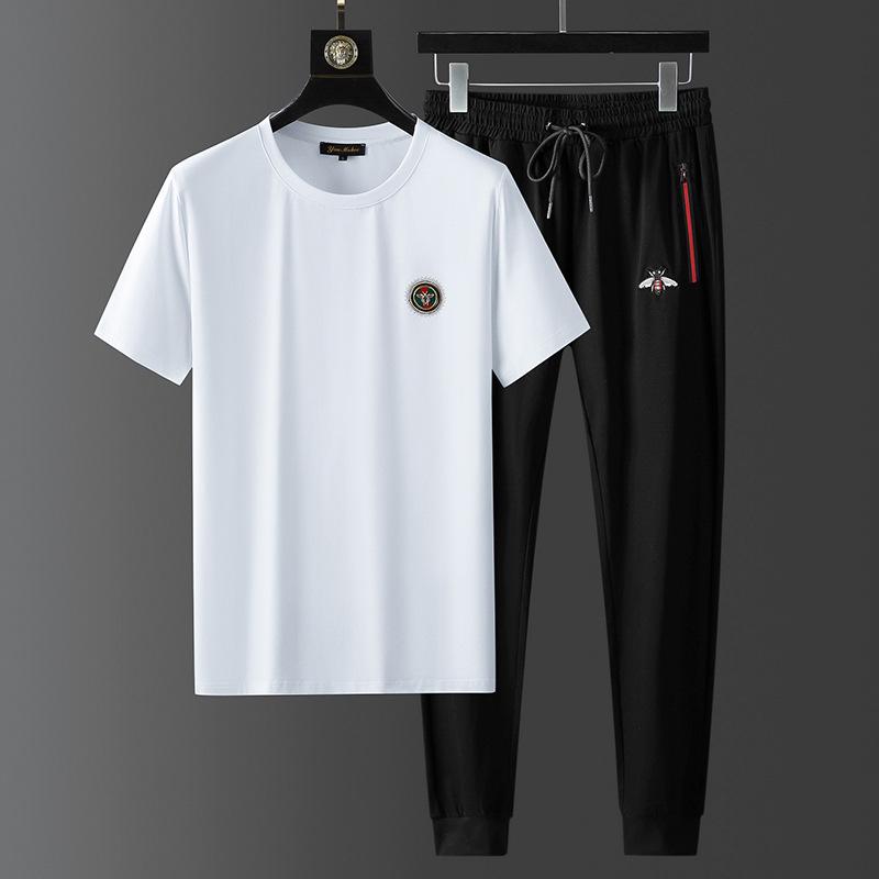 Men s Summer Bee Rhinestone Ice Silk Sportswear Two-Piece Set 2XL