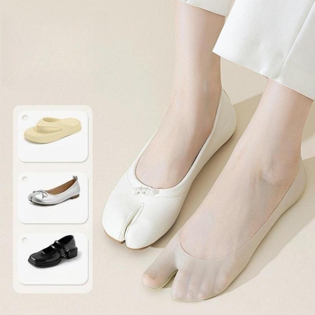 1/3 Pairs Women's Toe Splitting Invisible Boat Socks Ice Silk Non-Slip Low Cut Thin Breathable Sweat Absorbing Socks