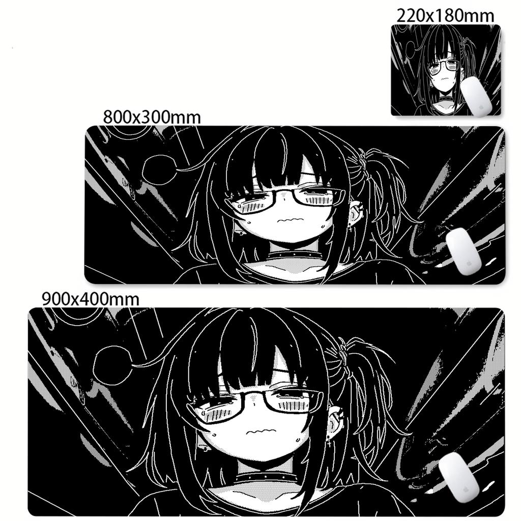 Dziewczyna Anime Czarno-Biała Podkładka pod Mysz Duża Gamingowa Antypoślizgowa Podkładka pod Mysz XXL Akcesoria do Komputera Laptop Mata na Biurko Zablokowana Krawędź Dywanik pod Mysz